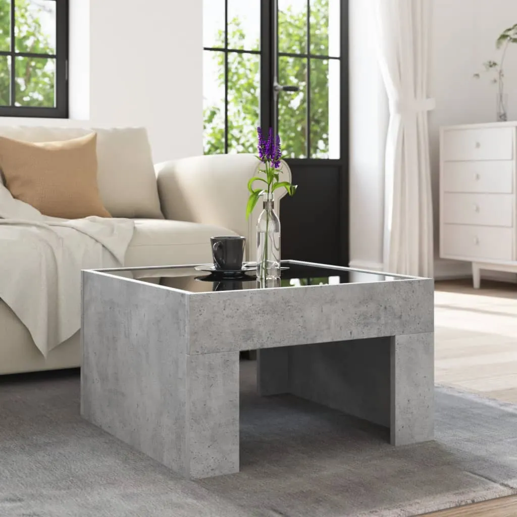 Coffee Table with Infinity LED Concrete Grey 50x50x30 cm