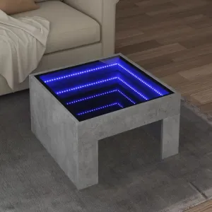 Coffee Table with Infinity LED Concrete Grey 50x50x30 cm