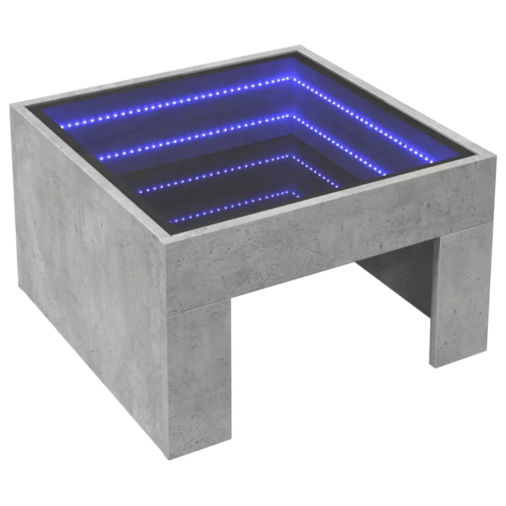 Coffee Table with Infinity LED Concrete Grey 50x50x30 cm