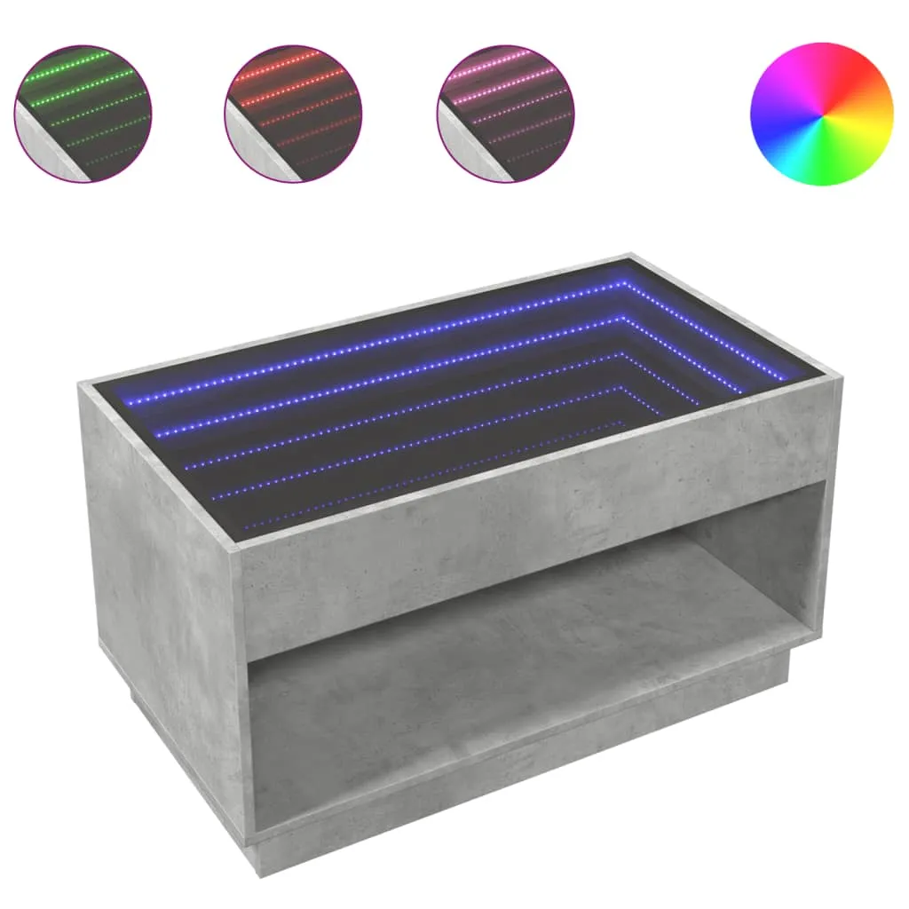 Coffee Table with Infinity LED Concrete Grey 90x50x50 cm