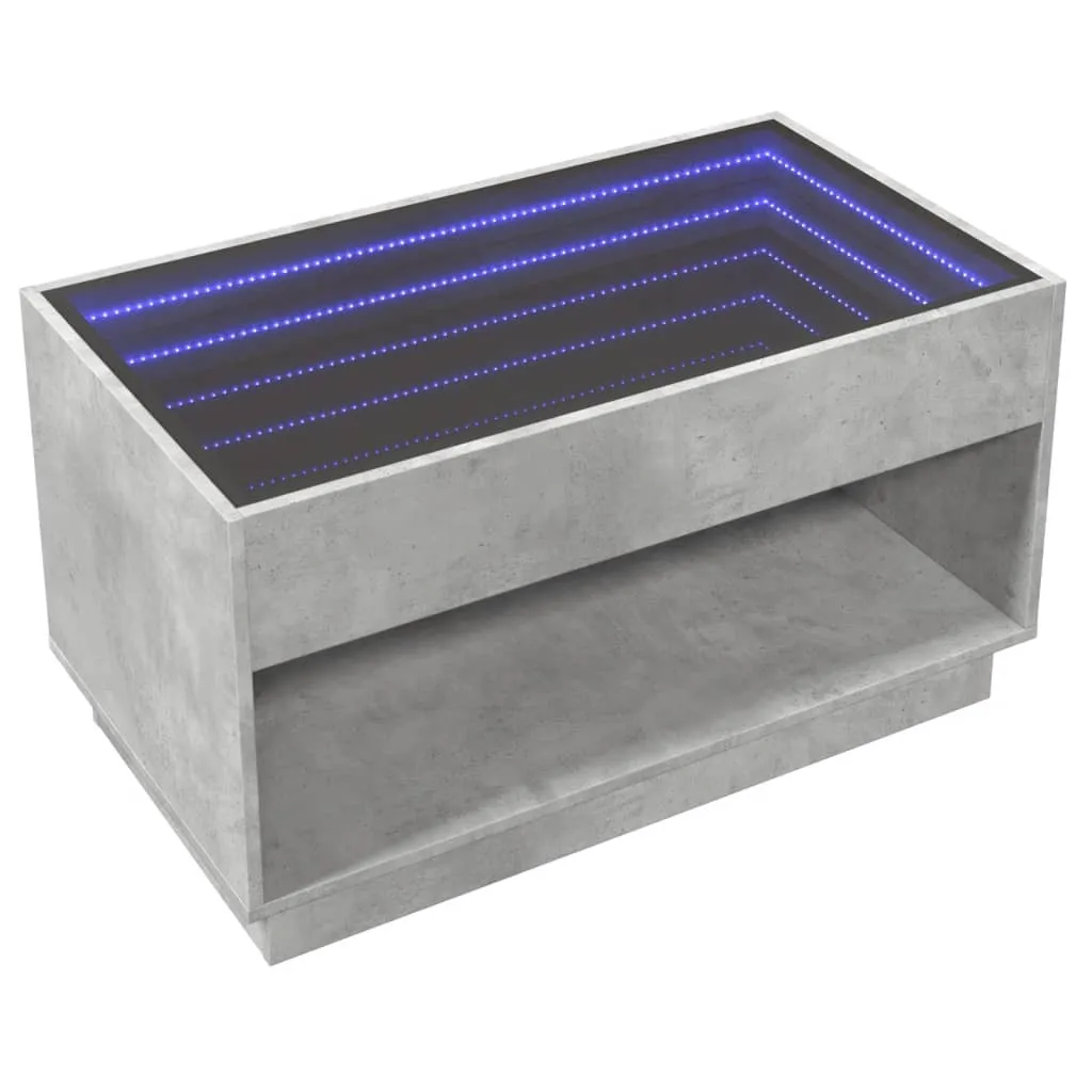 Coffee Table with Infinity LED Concrete Grey 90x50x50 cm