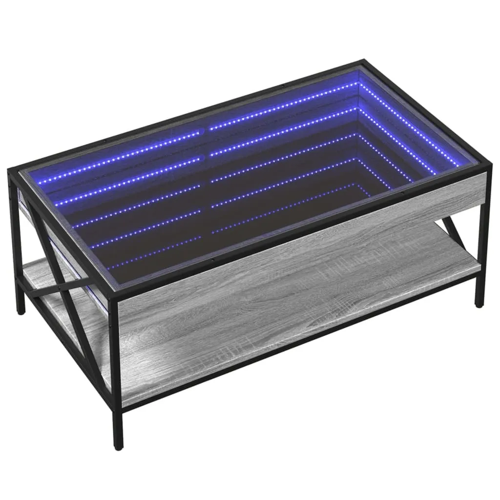 Coffee Table with Infinity LED Grey Sonoma 90x50x38 cm