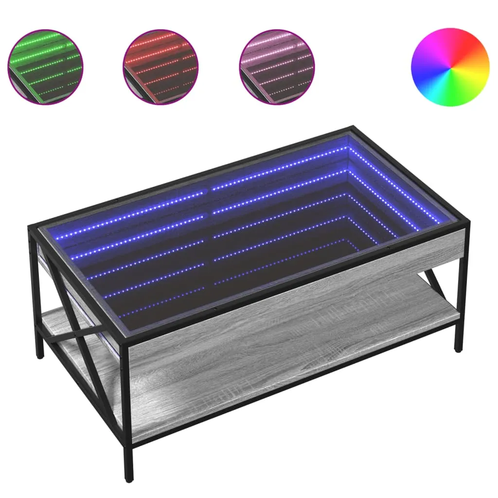 Coffee Table with Infinity LED Grey Sonoma 90x50x38 cm