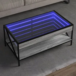 Coffee Table with Infinity LED Grey Sonoma 90x50x38 cm