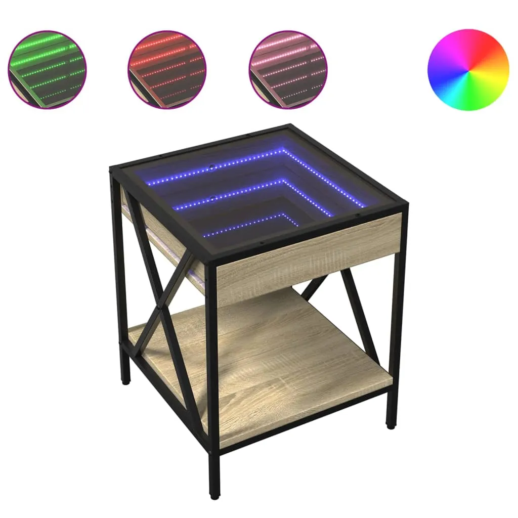 Coffee Table with Infinity LED Sonoma Oak 40x40x49 cm