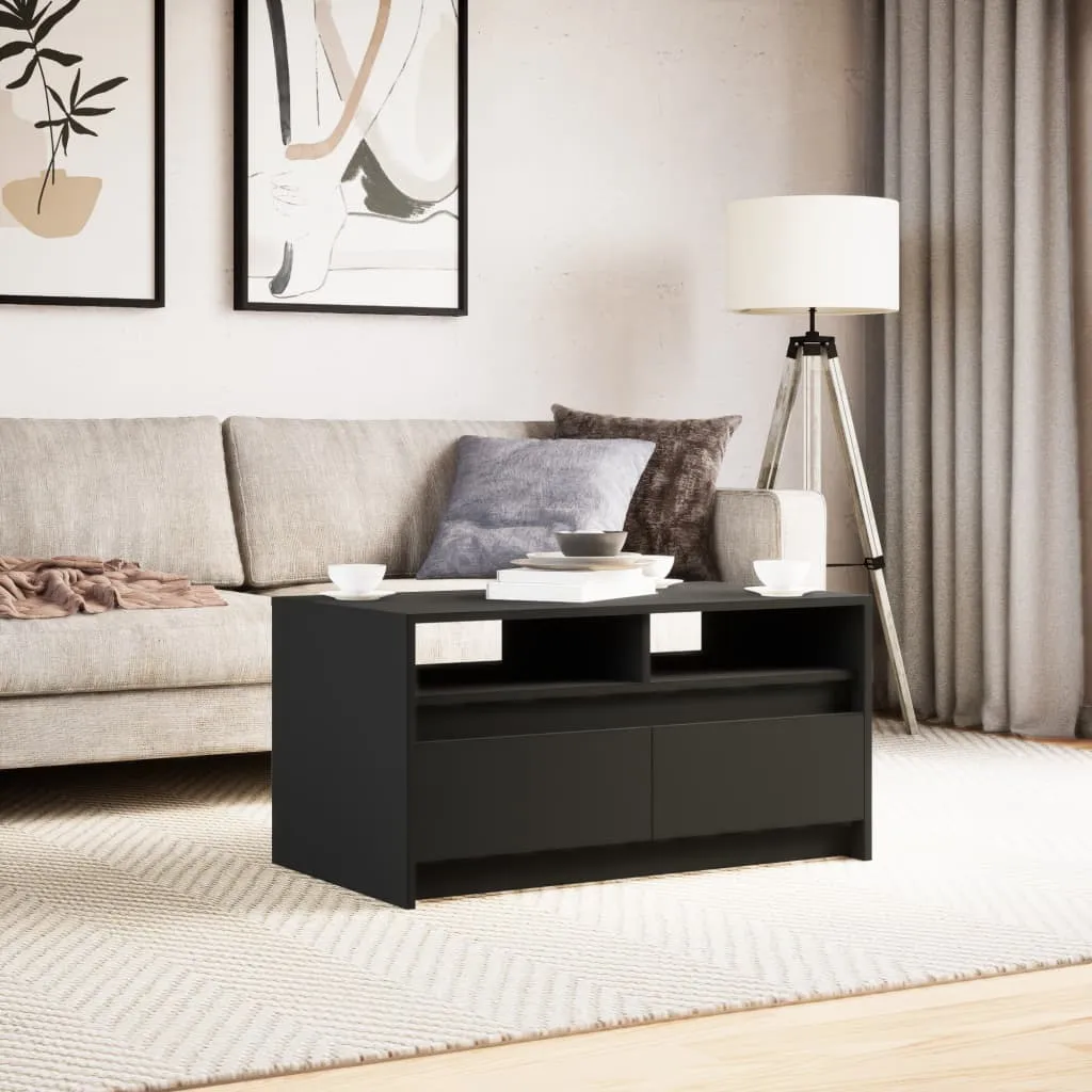Coffee Table with LED Lights Black Engineered Wood