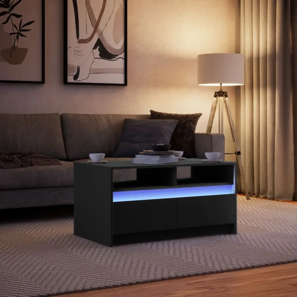 Coffee Table with LED Lights Black Engineered Wood