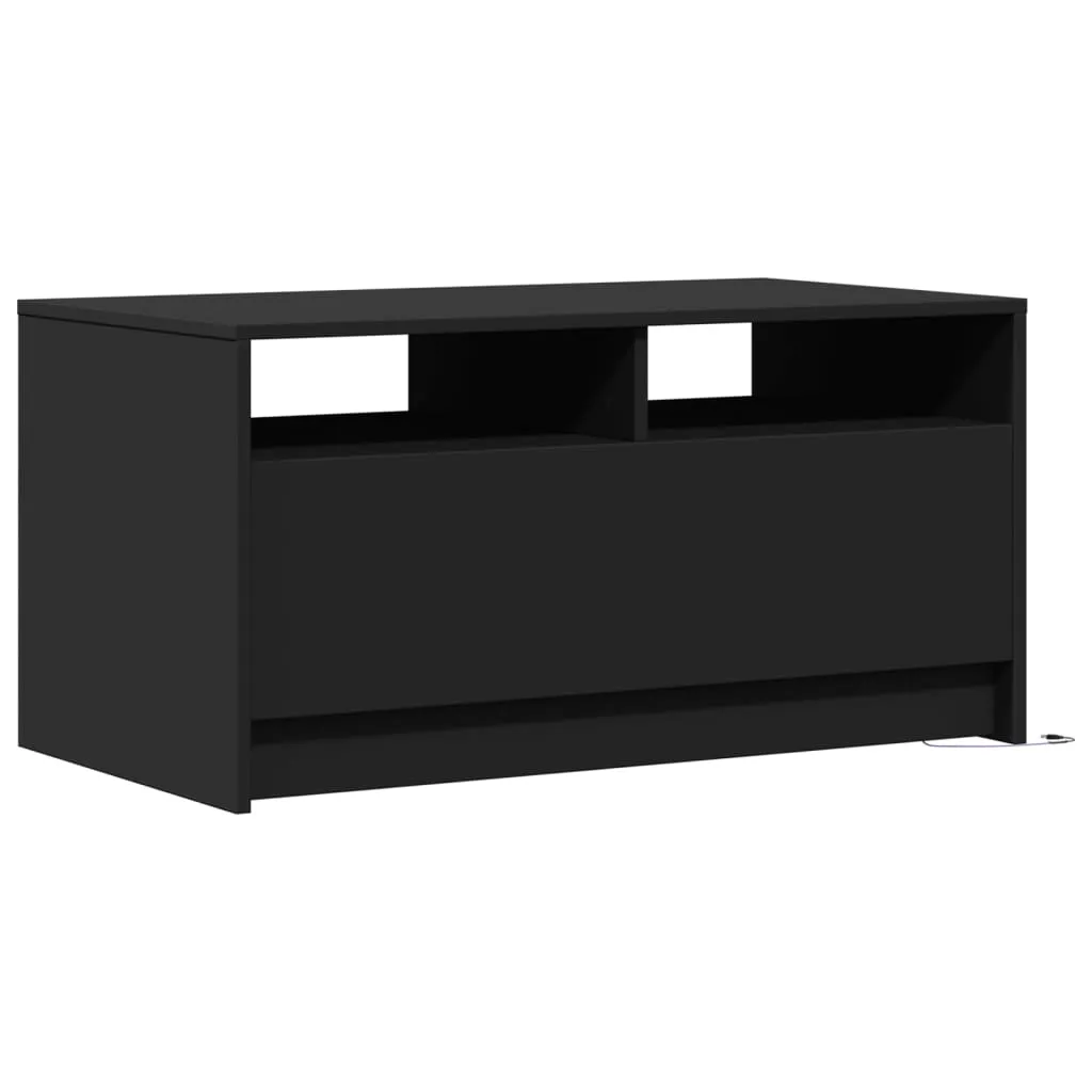 Coffee Table with LED Lights Black Engineered Wood