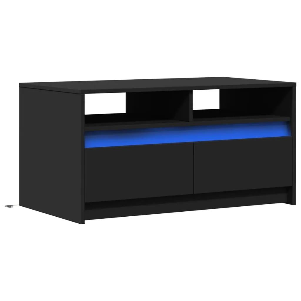 Coffee Table with LED Lights Black Engineered Wood
