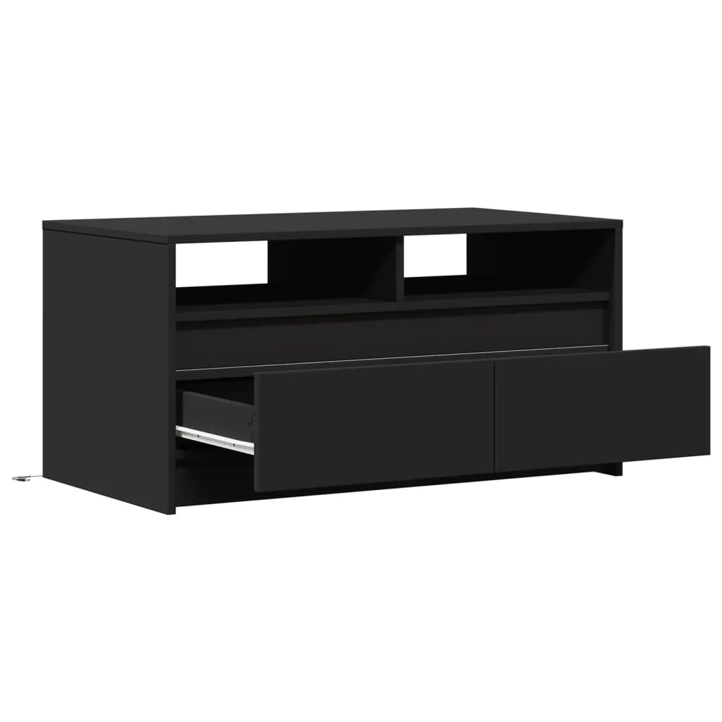 Coffee Table with LED Lights Black Engineered Wood