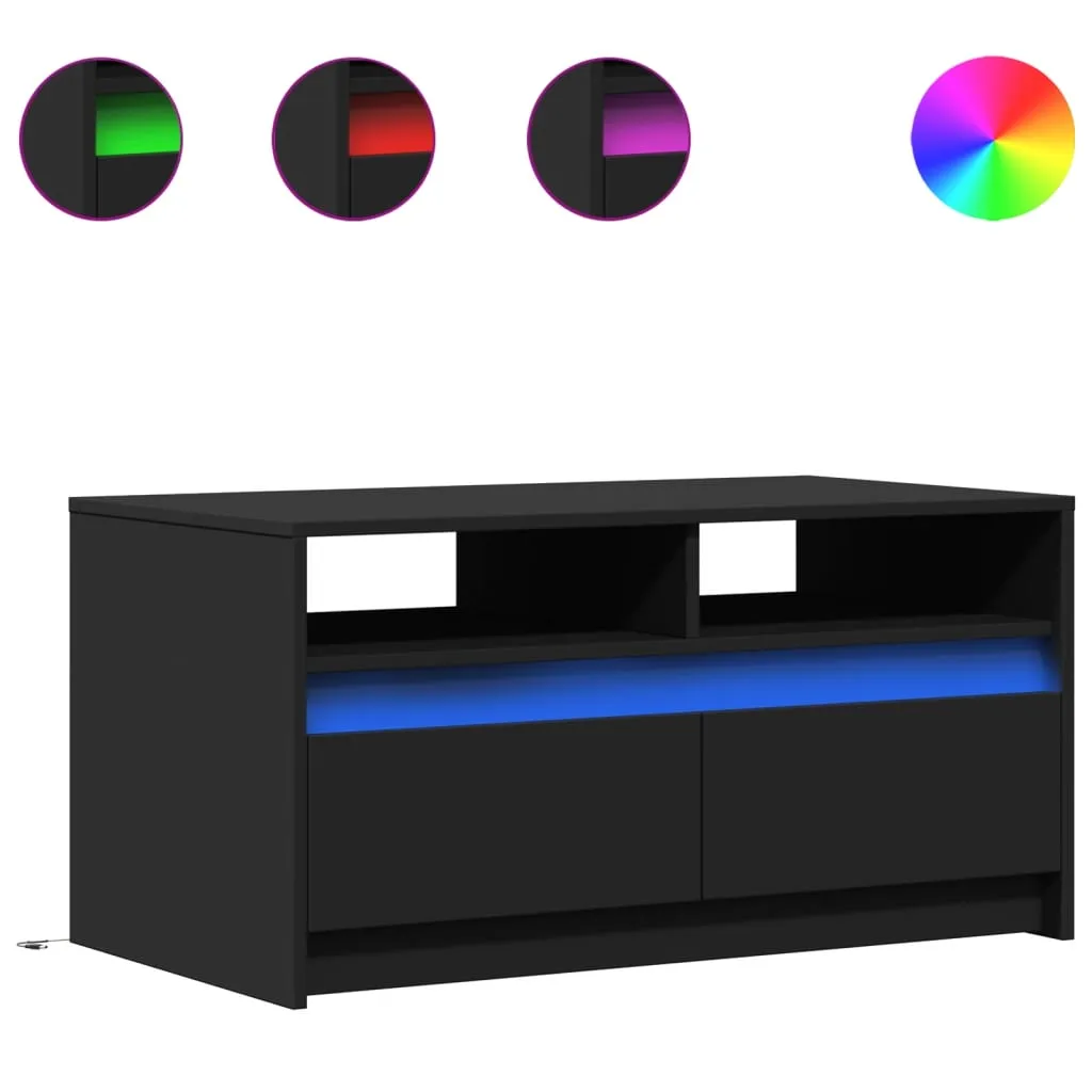 Coffee Table with LED Lights Black Engineered Wood