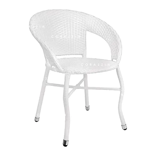 CORAZZIN Garden Patio Seating Chair and Table Set with Glass Balcony Outdoor Furniture with 1 Tables and 2 Chair Set (White)
