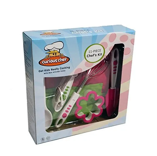 Curious Chef TCC50186 11-Piece Kids' Chef Kit, Pink/Green