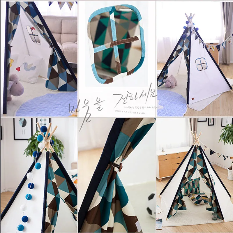 Deluxe Teepee Tent | Blue Triangles