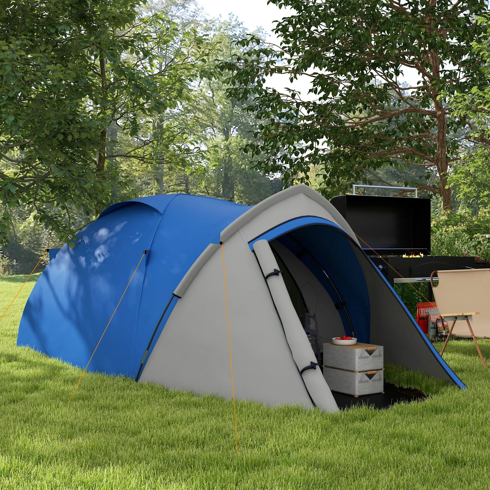 Dome Tent for 2 Person Camping Tent with Large Windows Waterproof Blue and Grey