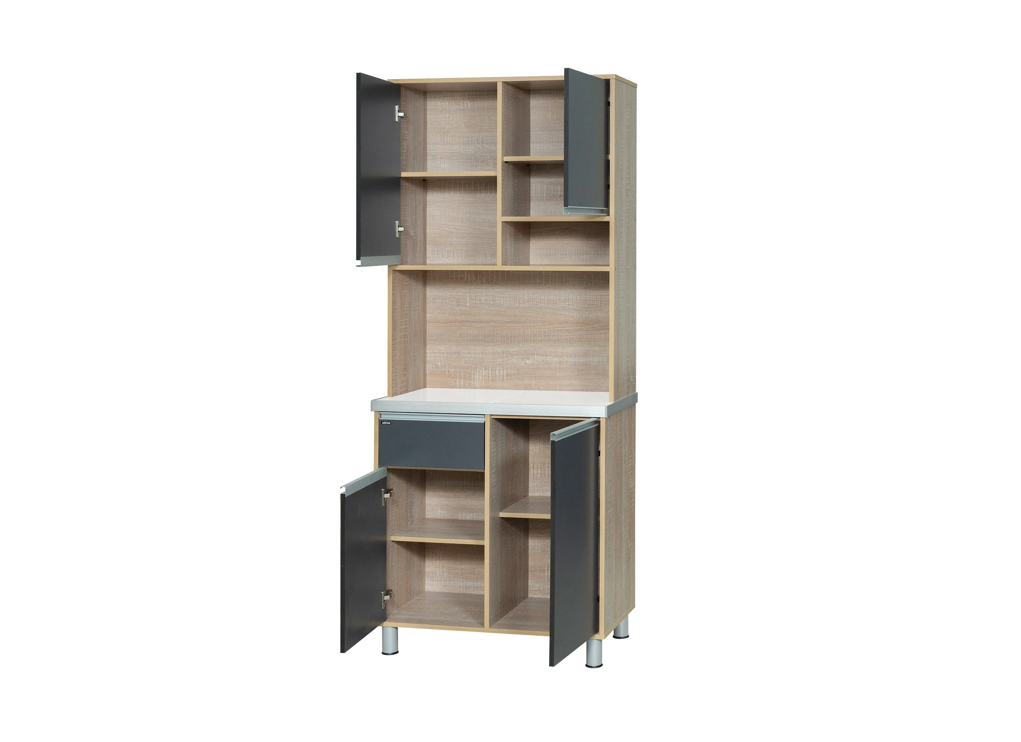 Ekol Series Best | Modern | Wooden Kitchen Storage Cabinet Up/Down 2-Door with 1-Drawer & Wall Storage Cabinet for Home Kitchen, Multi Function, Organizers - Dark Grey 8205S-KC