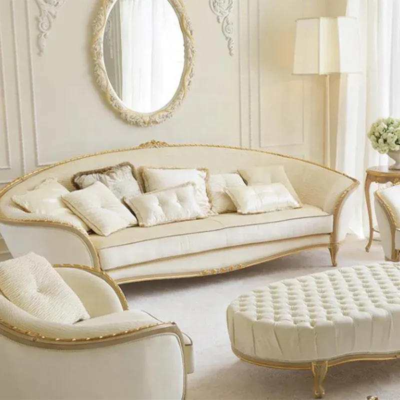 European Style Solid Wood Carved Fabric Sofas