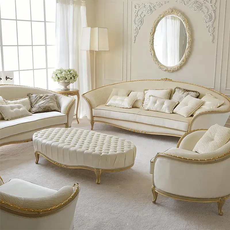 European Style Solid Wood Carved Fabric Sofas
