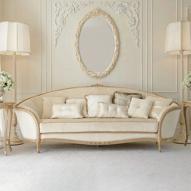 European Style Solid Wood Carved Fabric Sofas