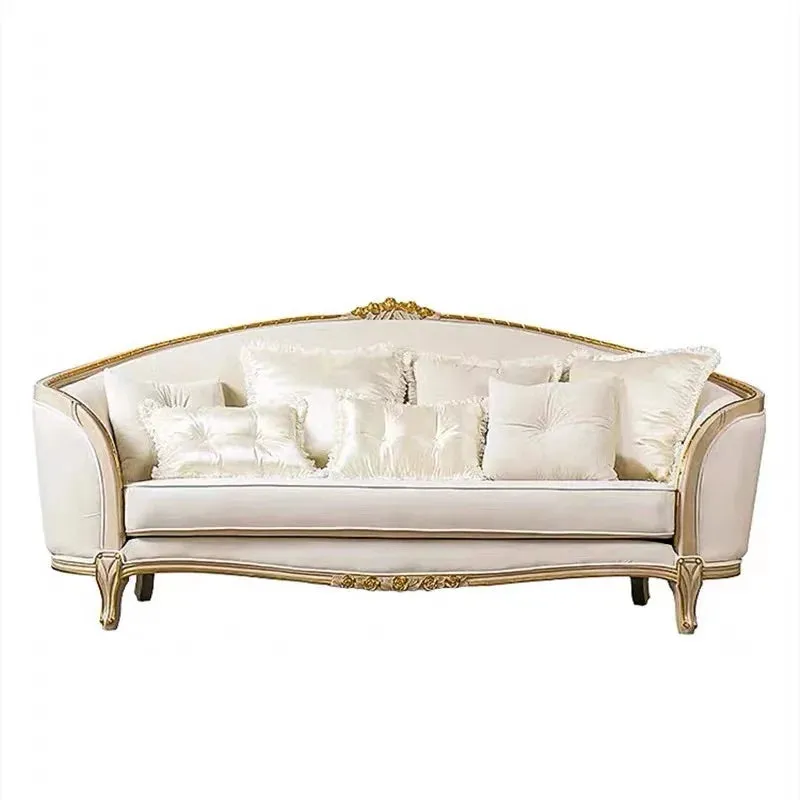European Style Solid Wood Carved Fabric Sofas