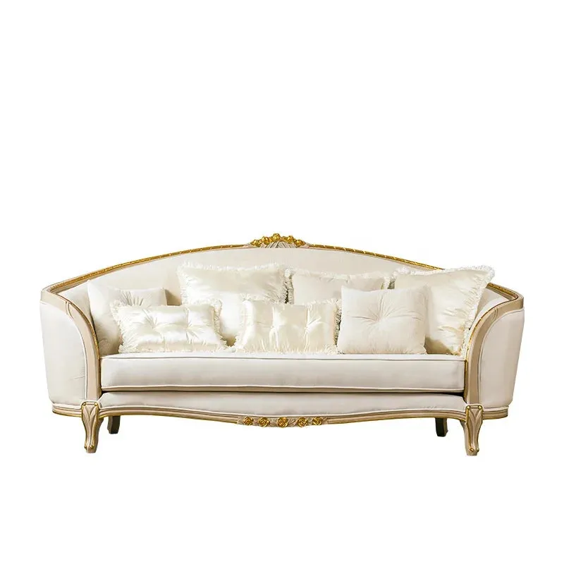 European Style Solid Wood Carved Fabric Sofas