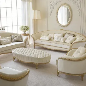 European Style Solid Wood Carved Fabric Sofas