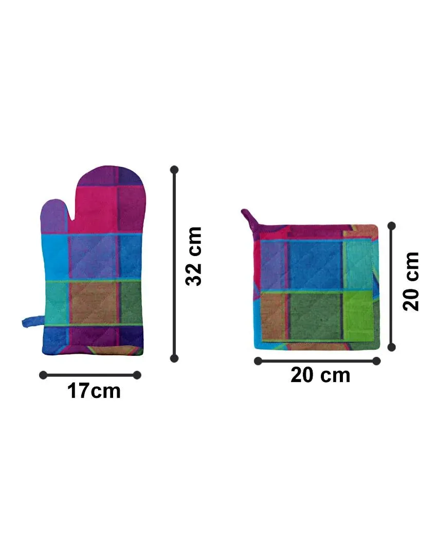 Fancy Checks Cotton Oven Mitten & Pot Holders Set