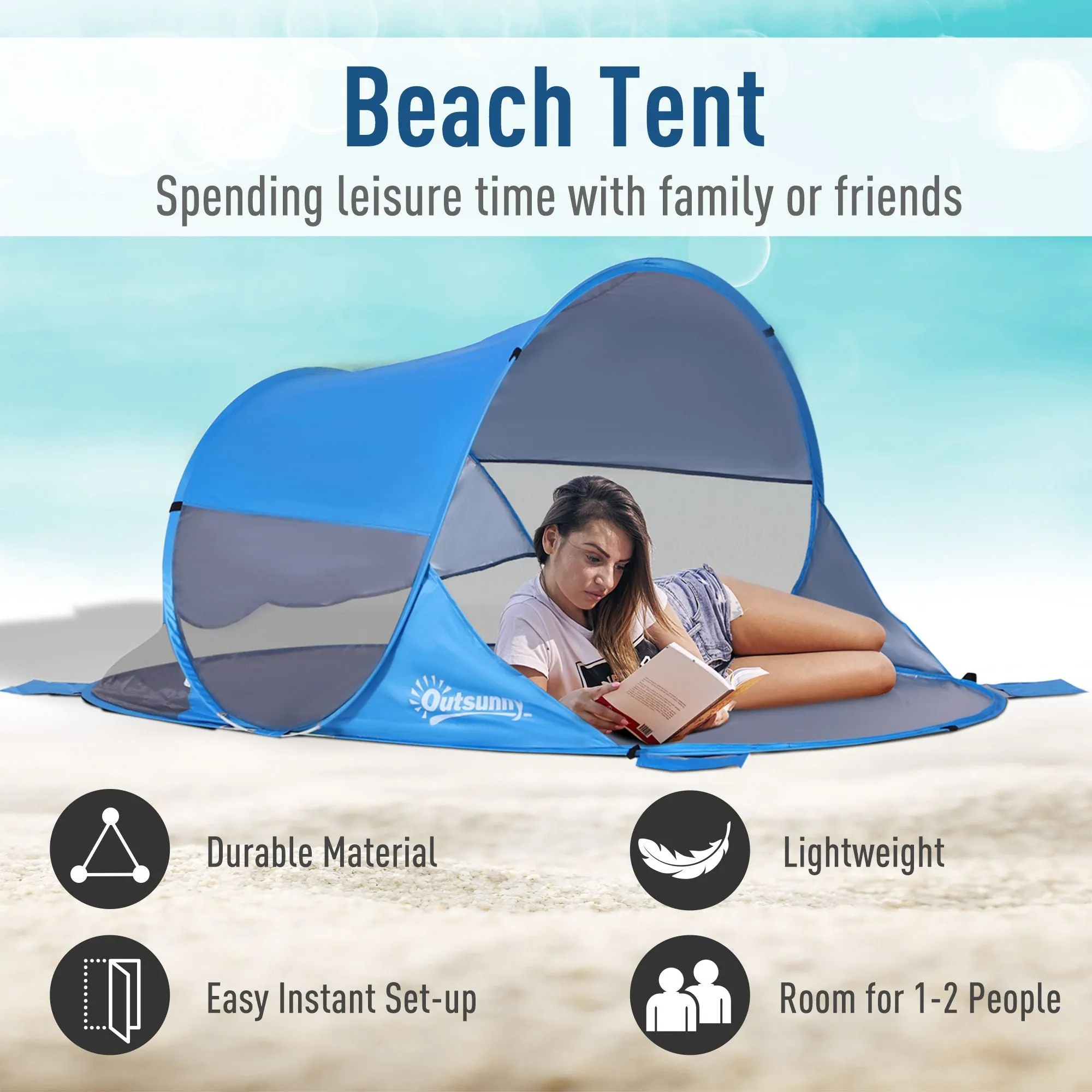 Fibreglass Frame 2 Person Pop-Up Lightweight Camping Tent Blue