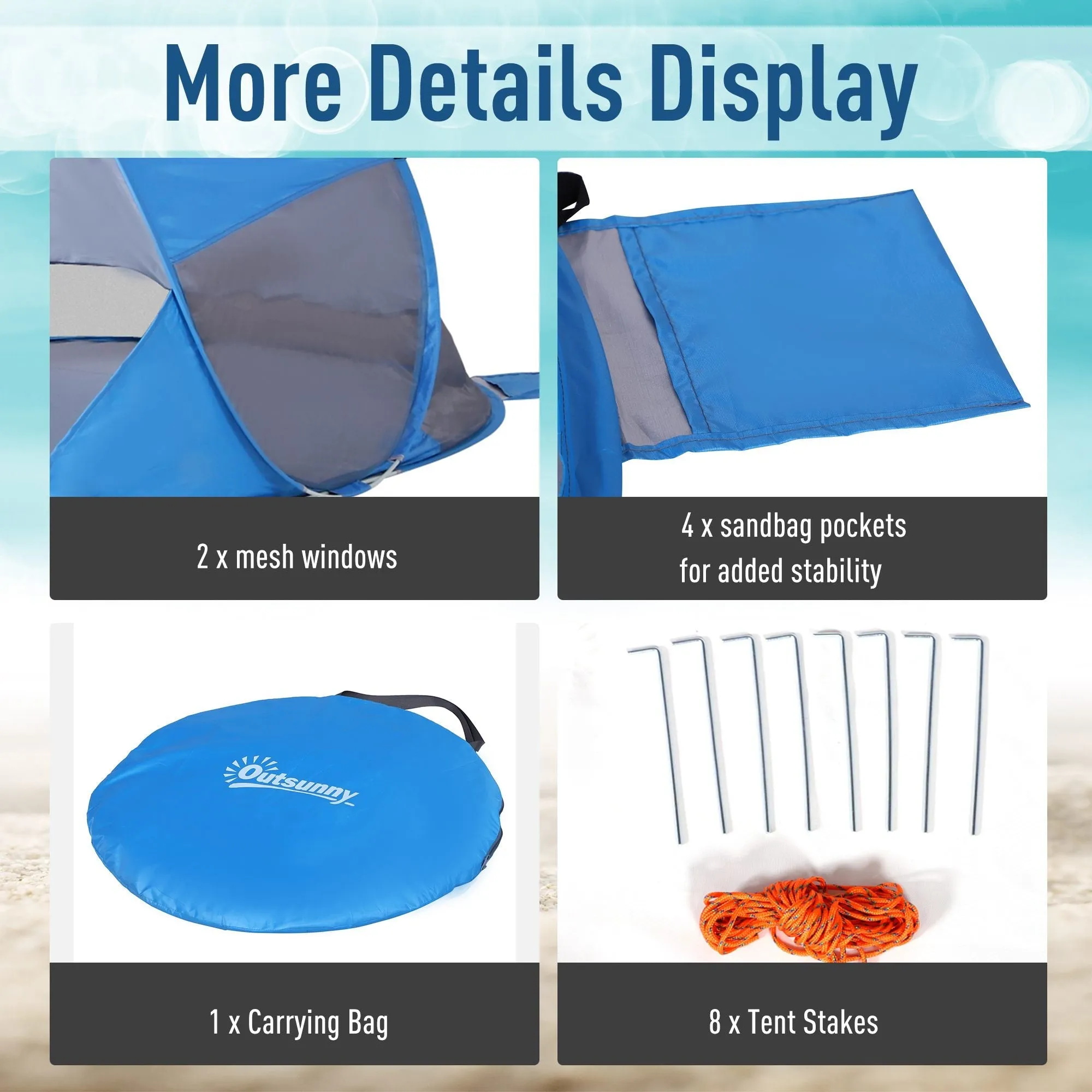 Fibreglass Frame 2 Person Pop-Up Lightweight Camping Tent Blue