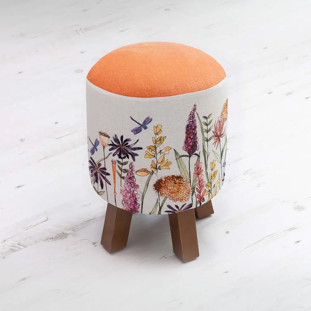 Florabunda Monty Round Footstool Russet Linen