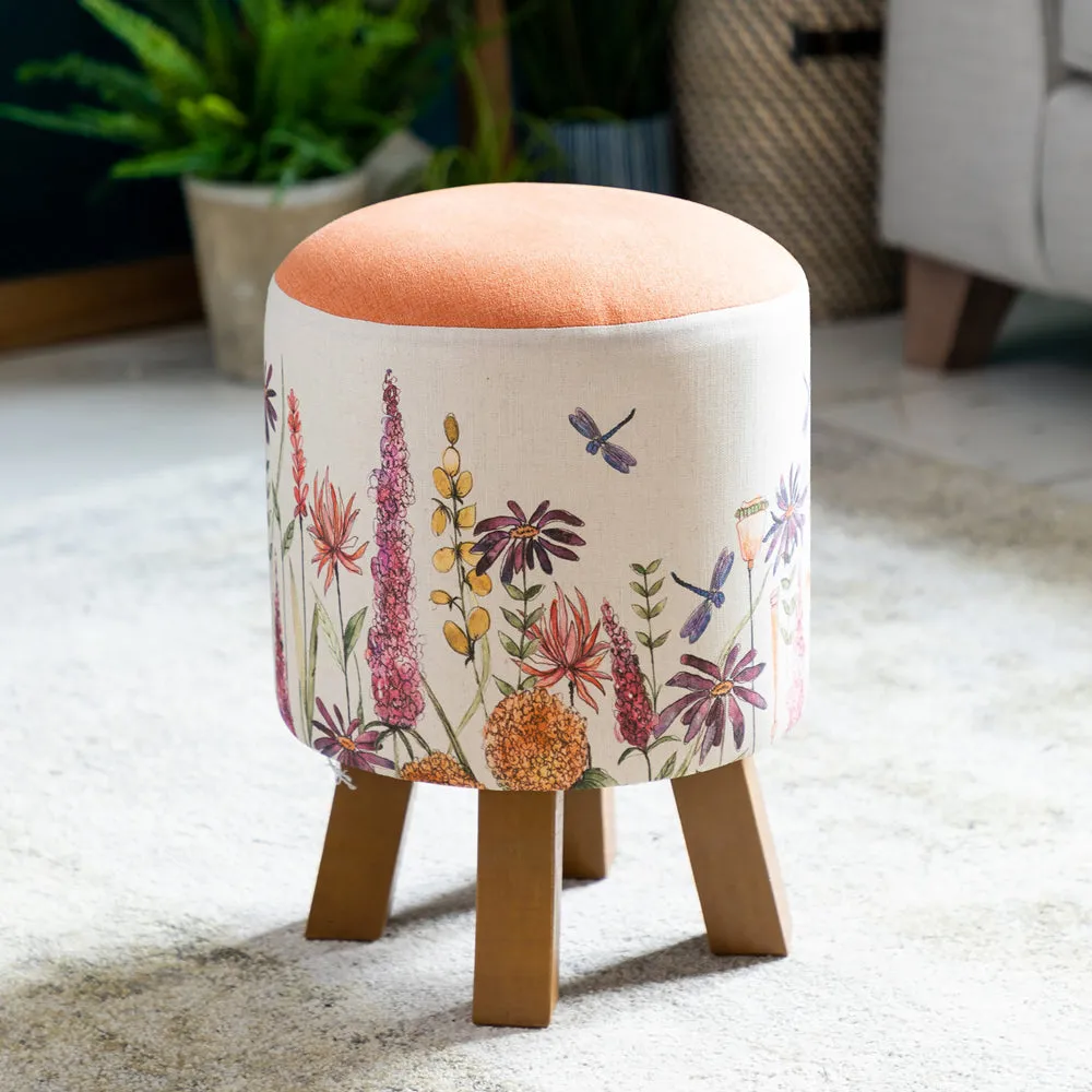 Florabunda Monty Round Footstool Russet Linen