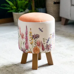 Florabunda Monty Round Footstool Russet Linen