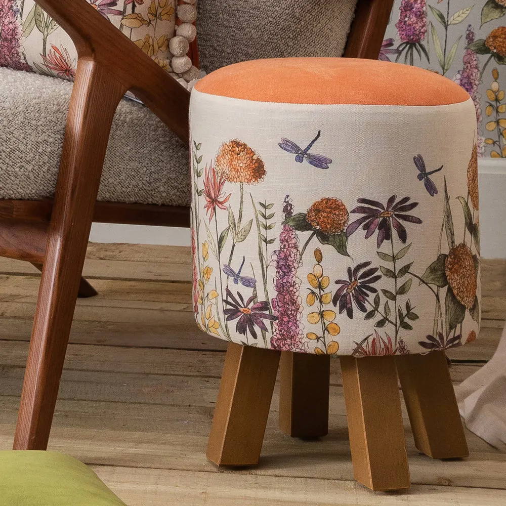 Florabunda Monty Round Footstool Russet Linen