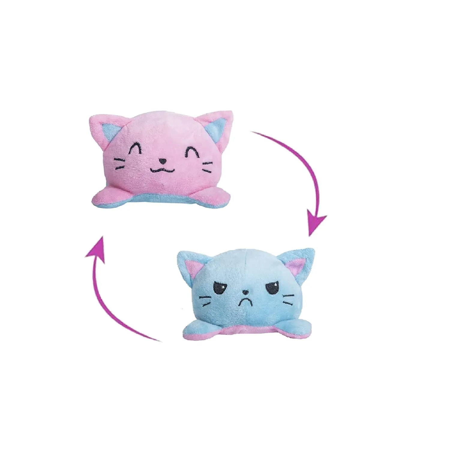 Fluffybliss Reversible Cat Soft Toys for Kids, Cat Stuffed Animal Plush Soft Toys for Boys and Girls | Cat Plushie Toy (Pink CAT)