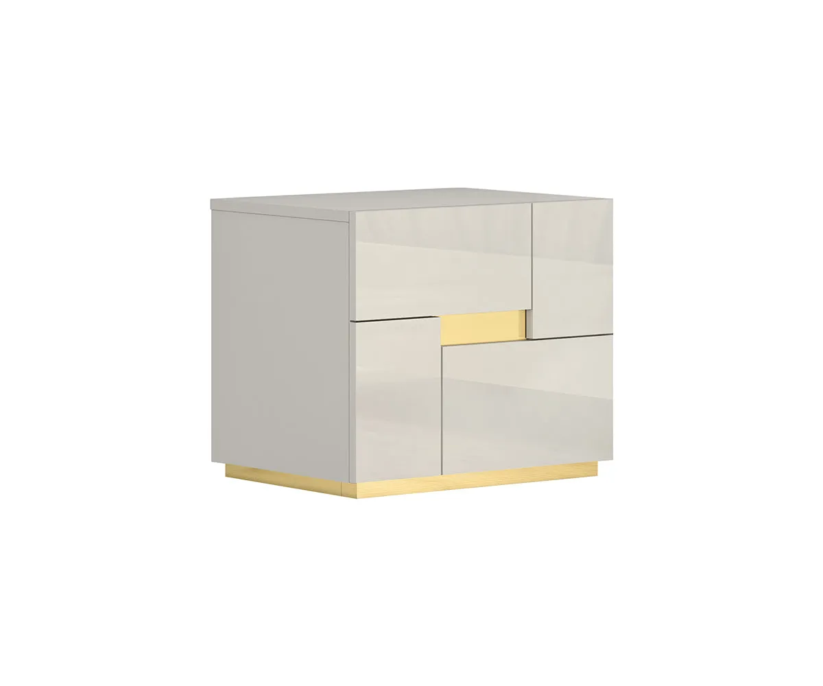 Glossy Grey & Gold Solid Wood Night Stand- Model Triton