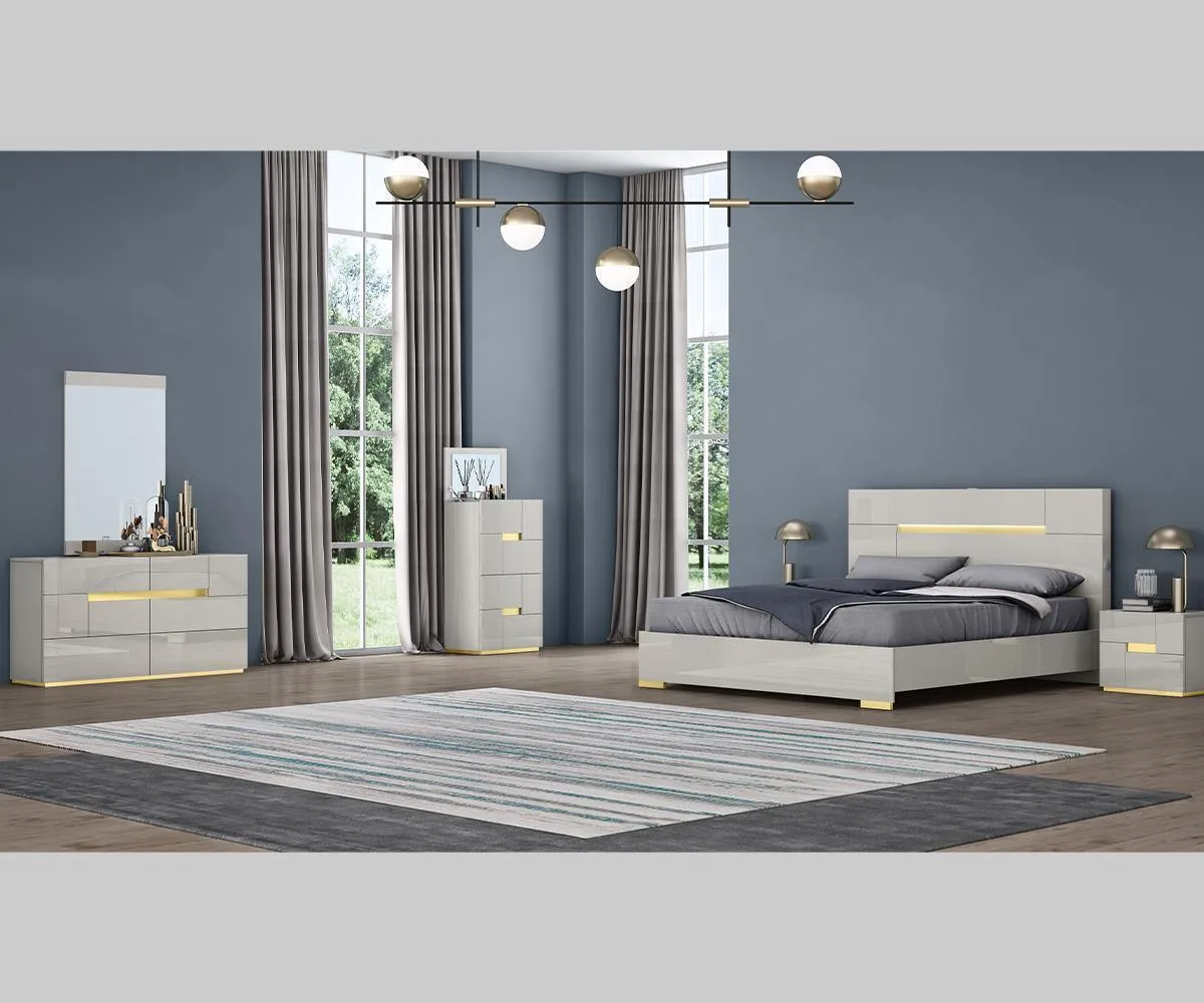 Glossy Grey & Gold Solid Wood Night Stand- Model Triton