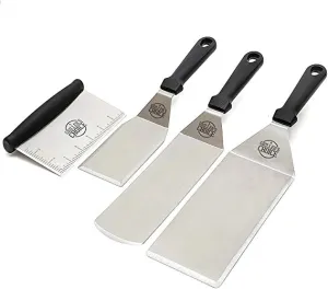 Griddle Accessories Set, Metal Spatula Set 4 pc - Commercial Heavy Duty Stainless Steel,Flat Top,Grill,Indoor-Outdoor,Hibachi,BBQ Grilling Utensils