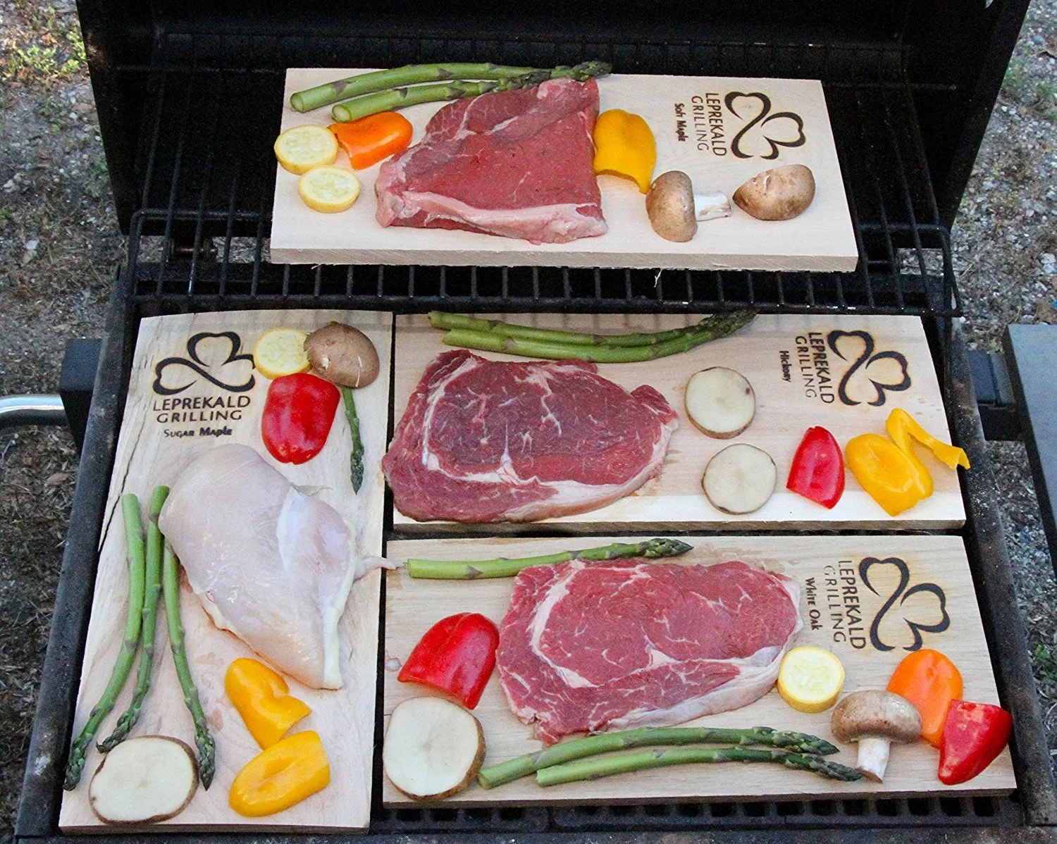 GRILLING PLANK FLIGHT-Upper Midwest Timber Variety-RE-USE MULTIPLE TIMES-Seven Different Flavors-White Oak, Red Oak, Sugar Maple, Soft Maple, Hickory, Aromatic Cedar, Western Red Cedar-7&quot;x 15&quot;x 1/2&quot;
