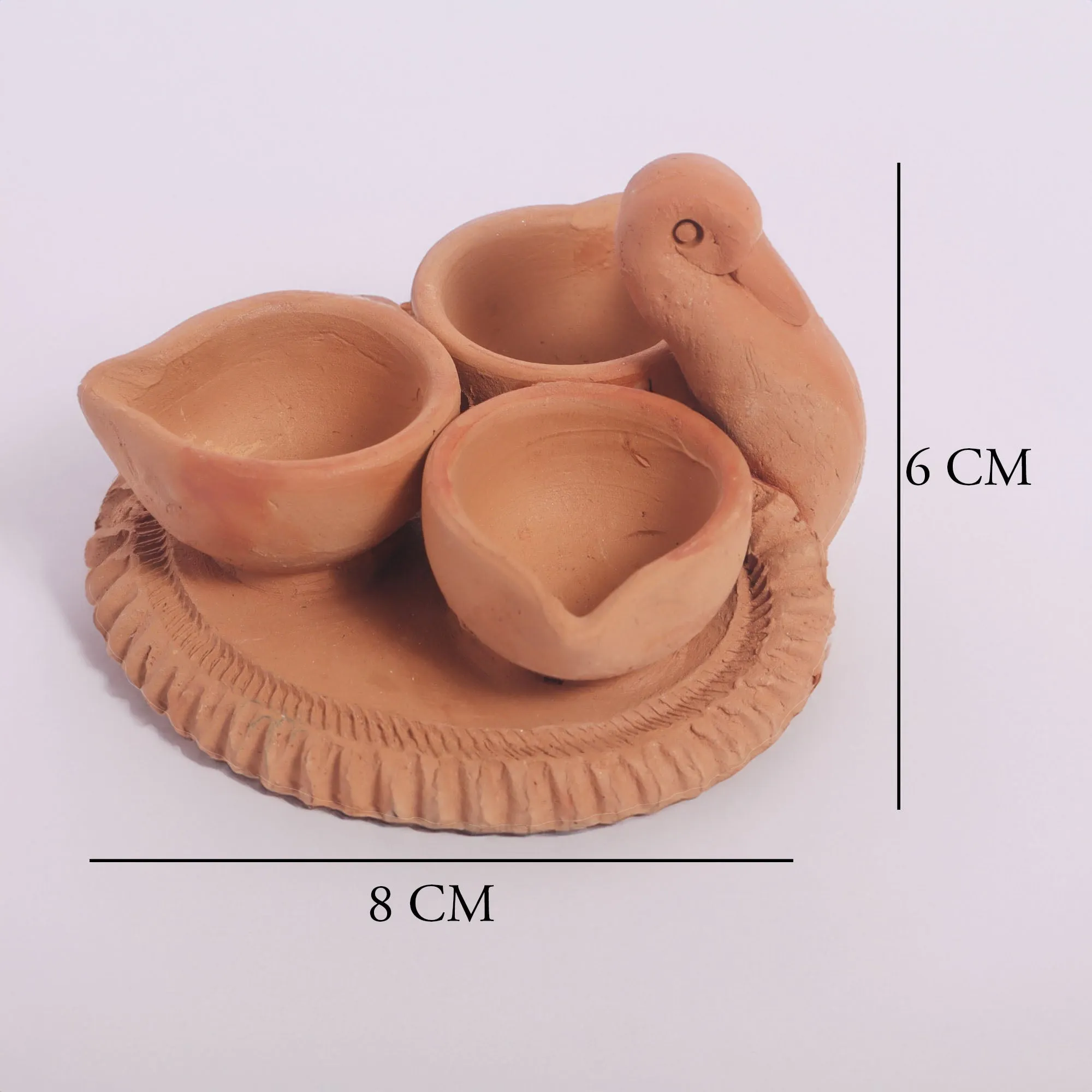 Handmade RajHans Terracotta Holder with 3 Diyas