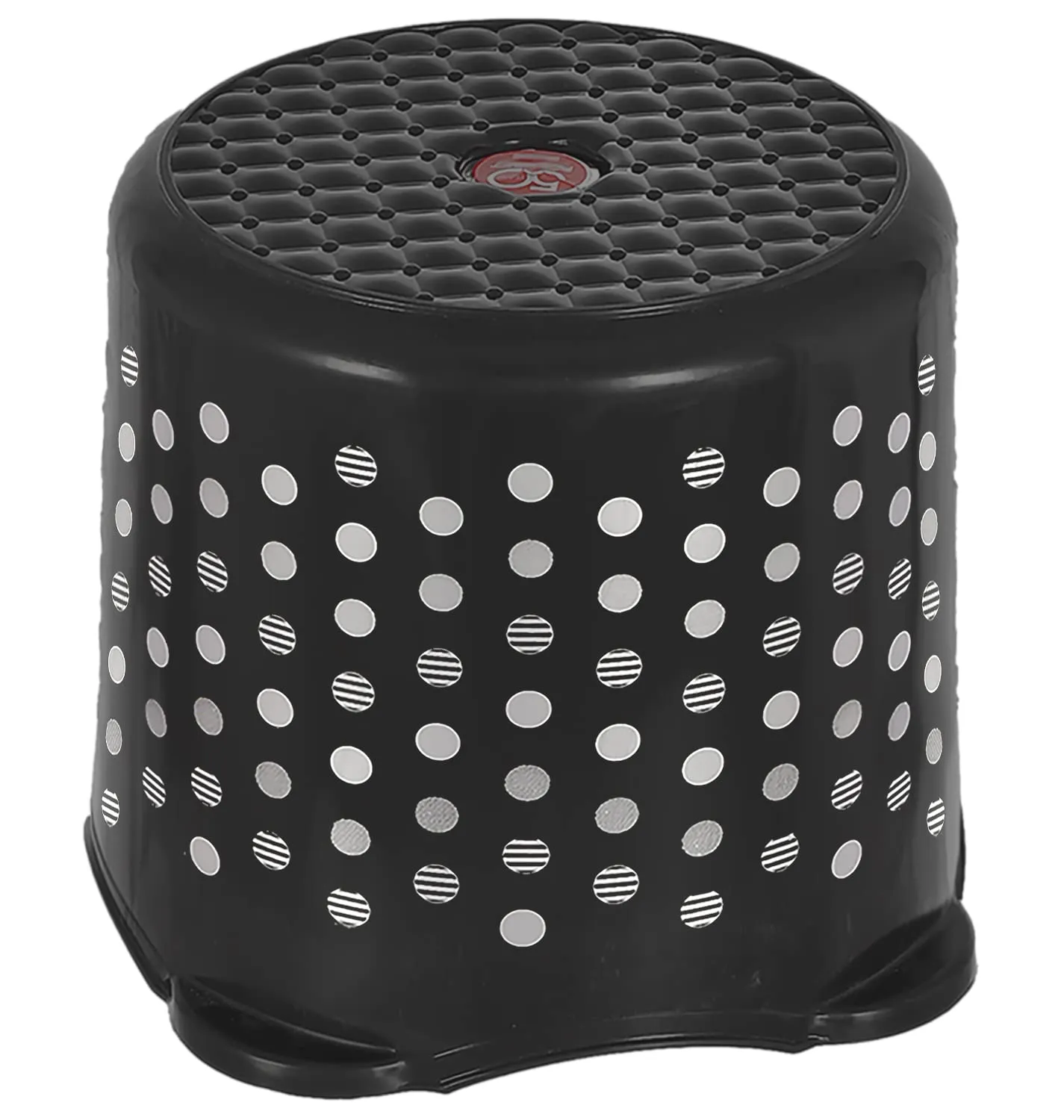 Heart Home Comfy Stool Dot Printed Anti-Slip Plastic Stool for Bathroom, Kitchen, Bedroom, Toy Room and Living Room (Black)-46HH0152, Standard