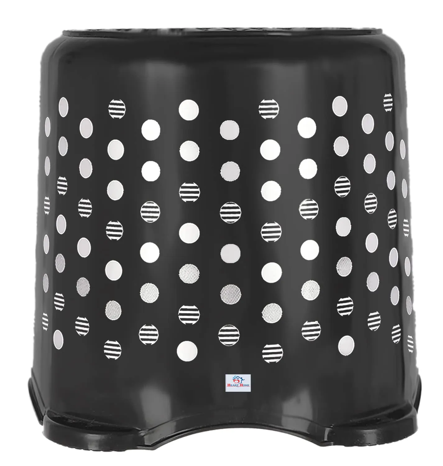 Heart Home Comfy Stool Dot Printed Anti-Slip Plastic Stool for Bathroom, Kitchen, Bedroom, Toy Room and Living Room- Pack of 2 (Black & Grey)-46HH0160