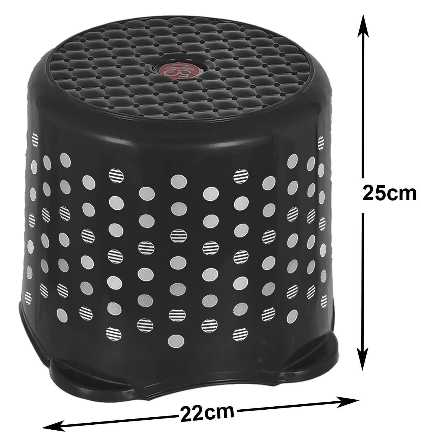 Heart Home Comfy Stool Dot Printed Anti-Slip Plastic Stool for Bathroom, Kitchen, Bedroom, Toy Room and Living Room- Pack of 2 (Black & Grey)-46HH0160