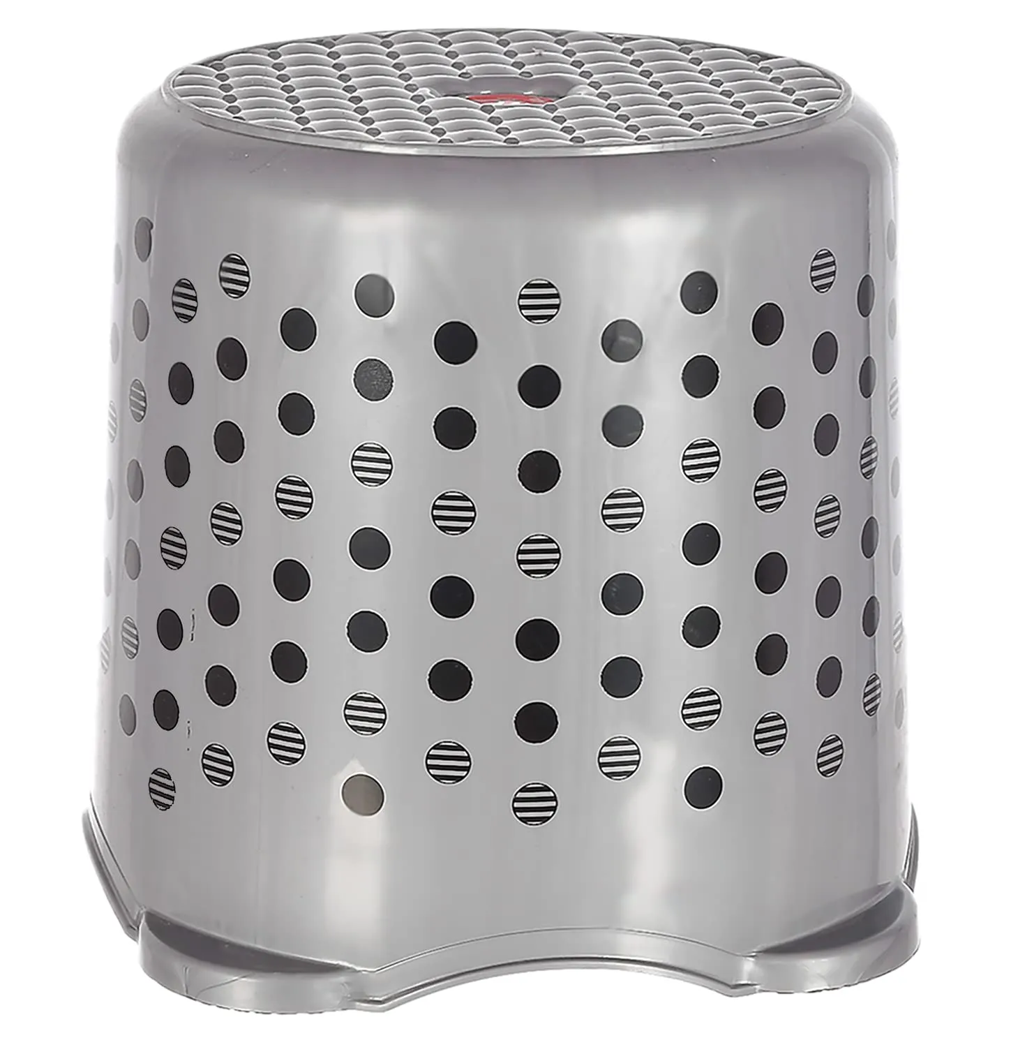 Heart Home Comfy Stool Dot Printed Anti-Slip Plastic Stool for Bathroom, Kitchen, Bedroom, Toy Room and Living Room- Pack of 2 (Black & Grey)-46HH0160