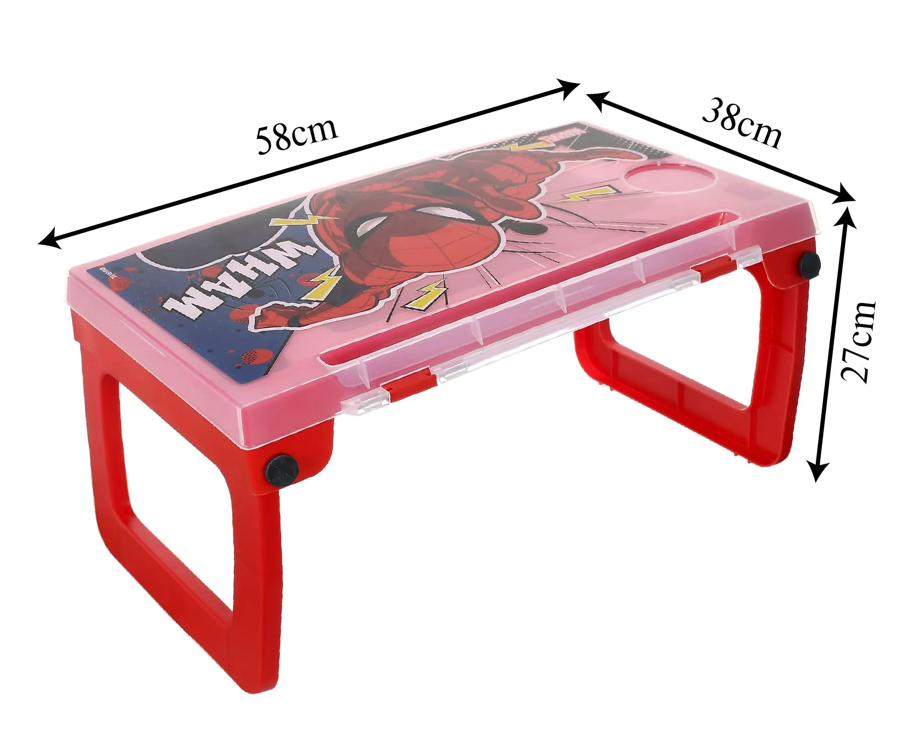 Heart Home Multiuses Spidermen Print Plastic Study Desk/Laptop Table with Camparment for Home & Office (Red) 52HH4107