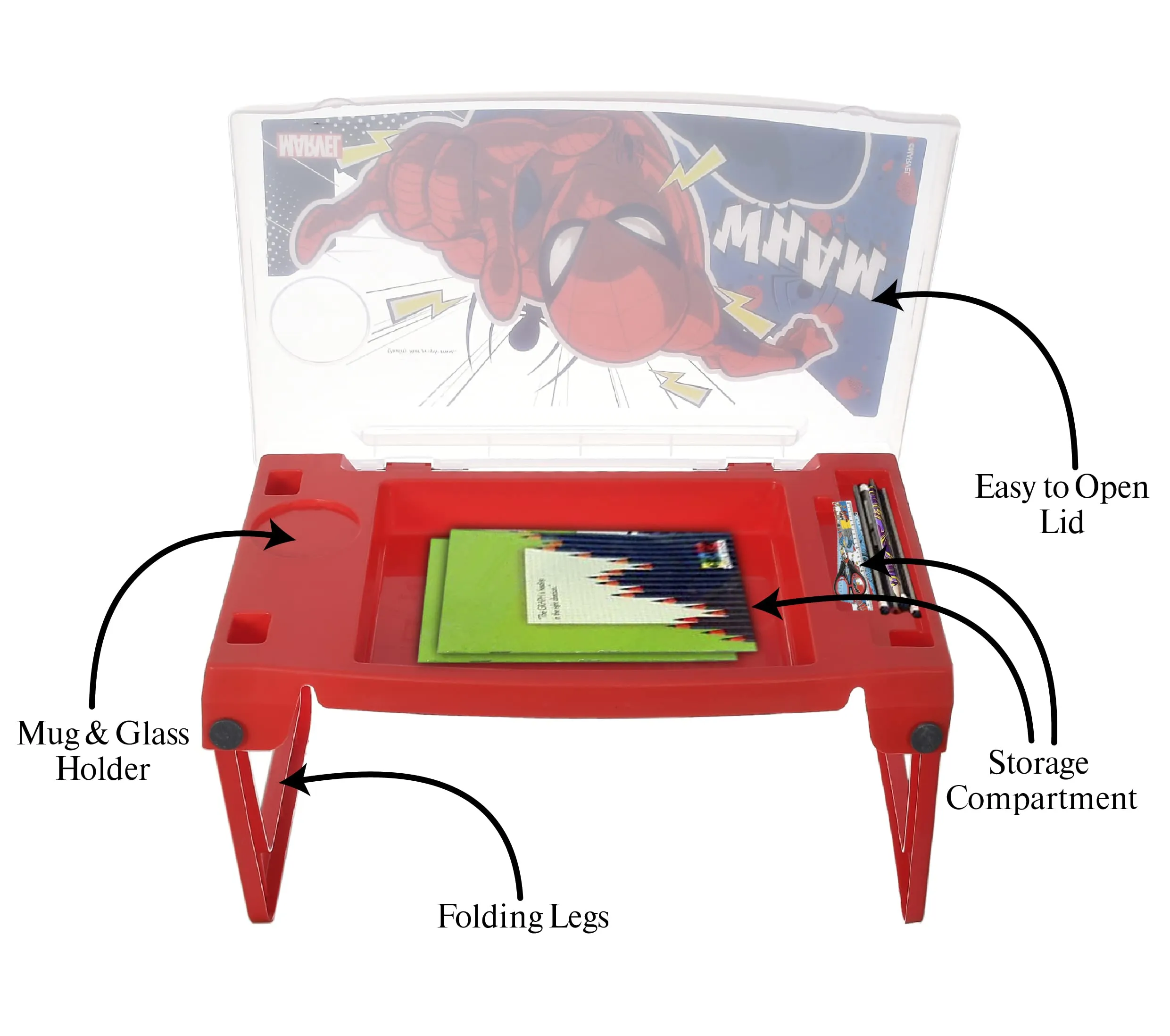 Heart Home Multiuses Spidermen Print Plastic Study Desk/Laptop Table with Camparment for Home & Office (Red) 52HH4107