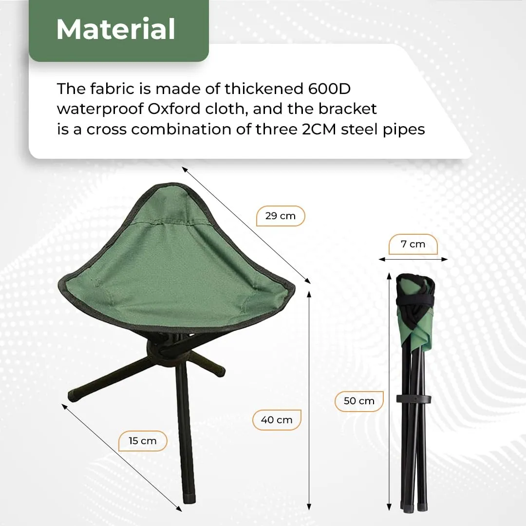 Heart Home Portable Stool for Travelling|Foldable Outdoor Sitting Chair|Tripod 3 Leg Chair For Camping, Picnic, Hiking|GREEN|