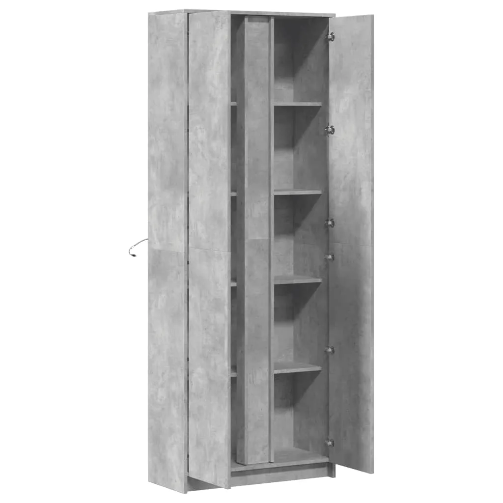 Highboard with LED Concrete Grey 74x32.5x200 cm Engineered Wood