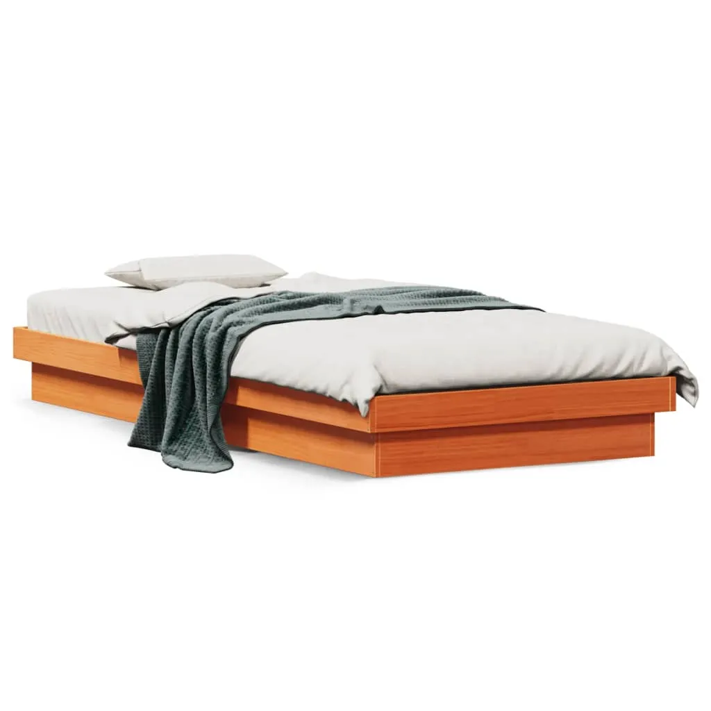 LED Bed Frame Wax Brown 75x190 cm Small Single Solid Wood Pine