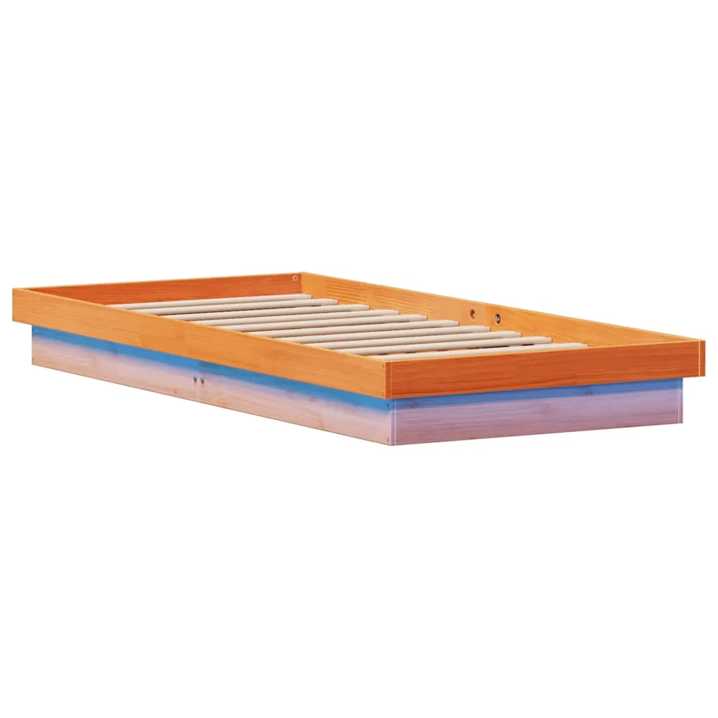 LED Bed Frame Wax Brown 75x190 cm Small Single Solid Wood Pine