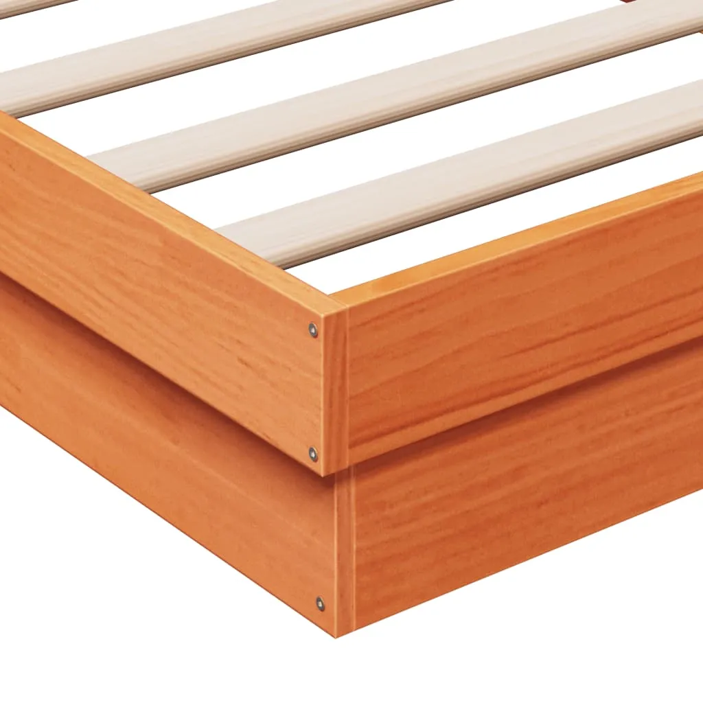 LED Bed Frame Wax Brown 75x190 cm Small Single Solid Wood Pine